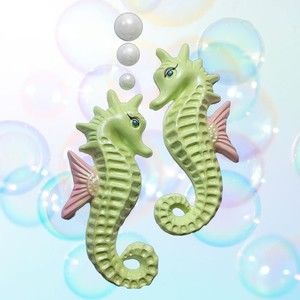 LARGE Chalkware 12" SEAHORSE PAIR + Bubbles - Retro Bathroom Beach House Decor